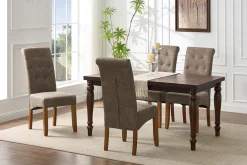 Design Stuhl CASA taupe Microfaser mit Zierknöpfen Massivholzbeine