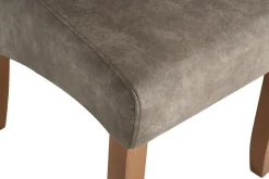 Design Stuhl CASA taupe Microfaser mit Zierknöpfen Massivholzbeine