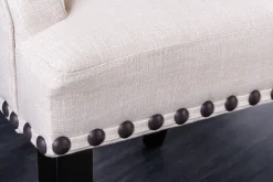 Design Stuhl CASTLE beige schwarz Strukturstoff Armlehnen Holzfüße