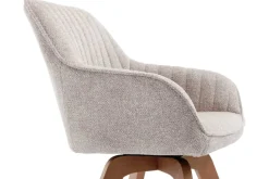 Design Stuhl LIVORNO beige Strukturstoff Massivholzbeine drehbar Auto-Return-Funktion