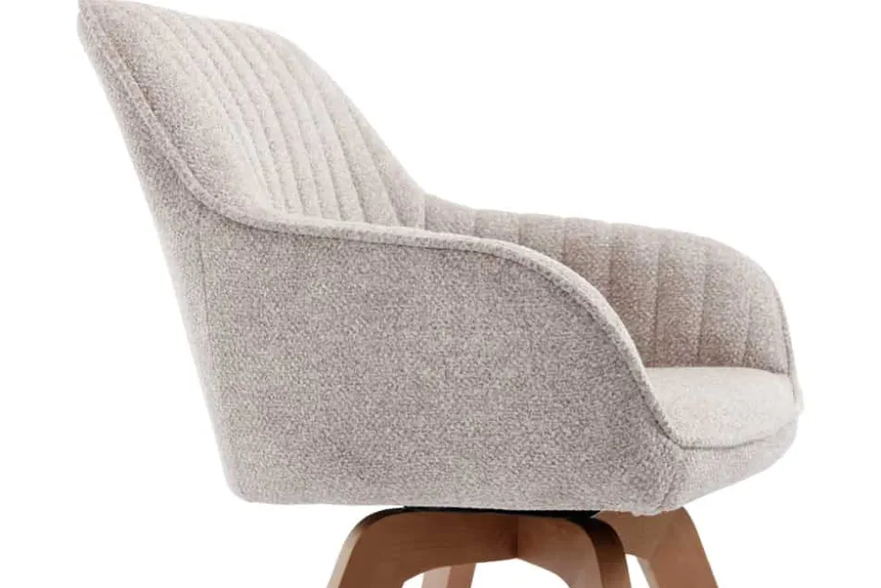 Design Stuhl LIVORNO beige Strukturstoff Massivholzbeine drehbar Auto-Return-Funktion