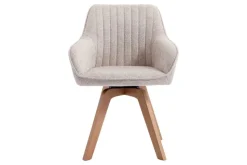 Design Stuhl LIVORNO beige Strukturstoff Massivholzbeine drehbar Auto-Return-Funktion