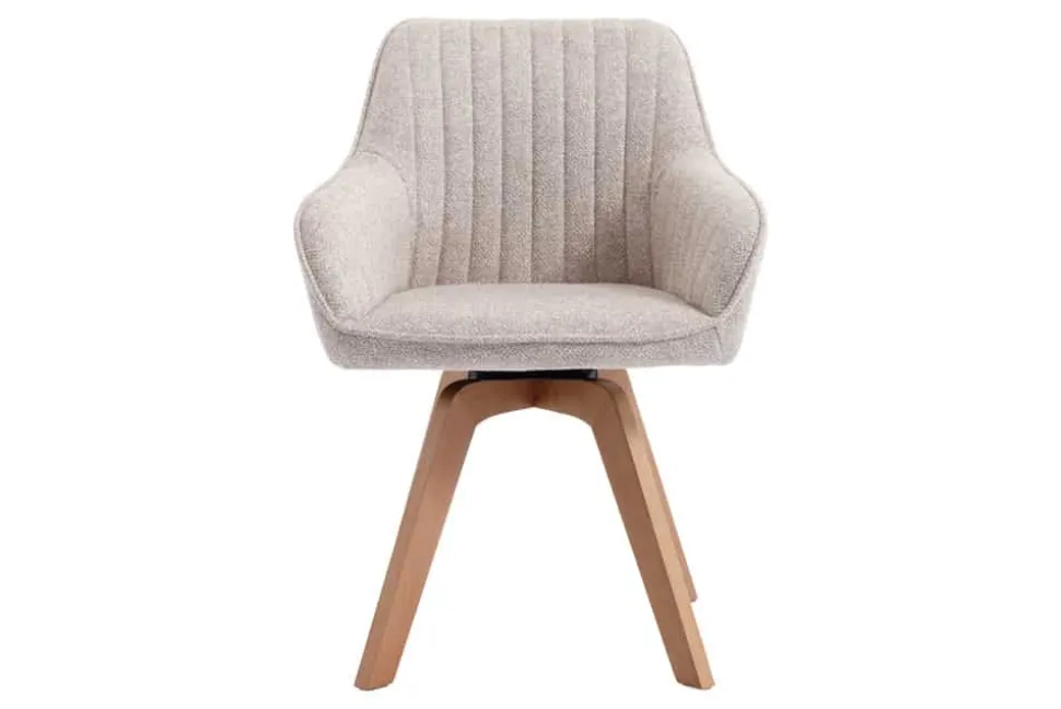 Design Stuhl LIVORNO beige Strukturstoff Massivholzbeine drehbar Auto-Return-Funktion