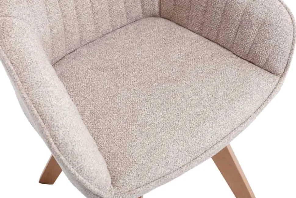 Design Stuhl LIVORNO beige Strukturstoff Massivholzbeine drehbar Auto-Return-Funktion