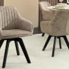 Design Stuhl LIVORNO taupe Strukturstoff schwarz Massivholz drehbar Auto-Return-Funktion