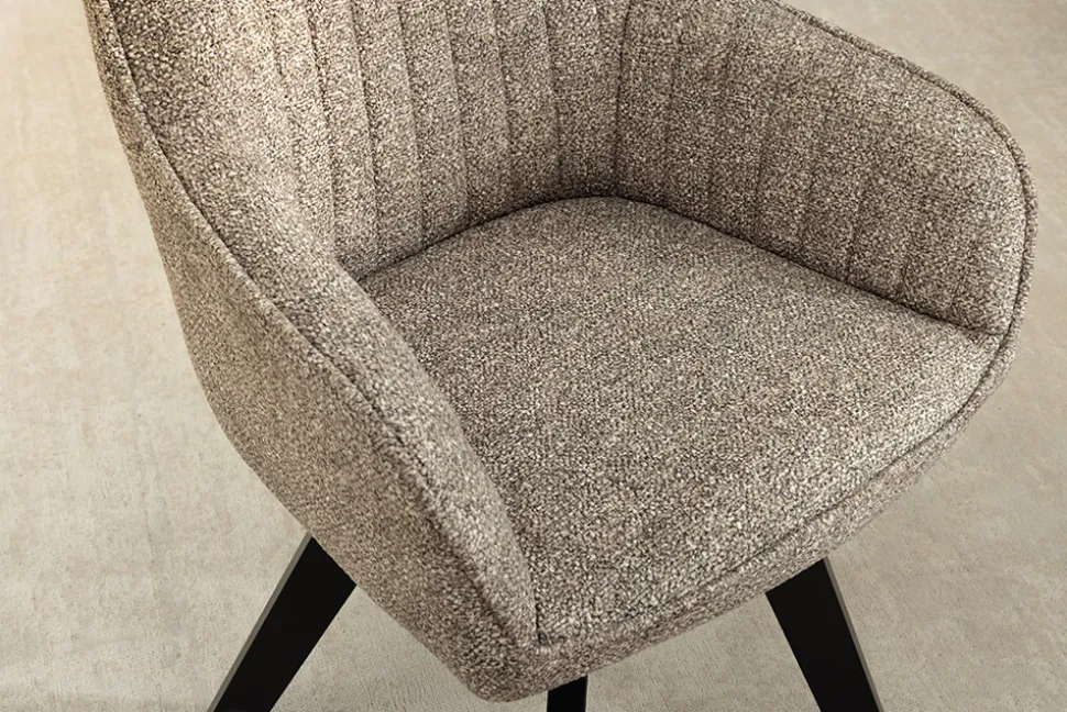 Design Stuhl LIVORNO taupe Strukturstoff schwarz Massivholz drehbar Auto-Return-Funktion
