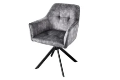 Design Stuhl LOFT dunkelgrau Samt drehbar Metallgestell schwarz mit Armlehne