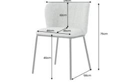 Design Stuhl LYON blau kariert Bouclé schwarze Metallbeine