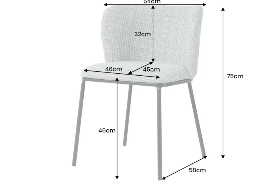 Design Stuhl LYON blau kariert Bouclé schwarze Metallbeine