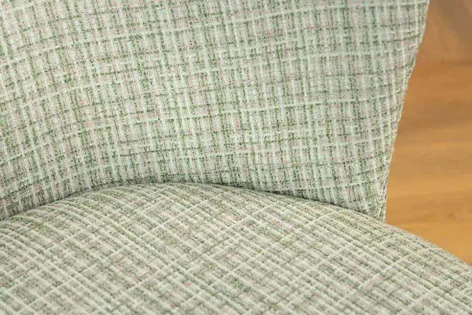 Design Stuhl LYON grün-rosa kariert Bouclé schwarze Metallbeine