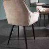 Design Stuhl MILANO champagner beige Samt mit Armlehne gepolstert schwarze Metallbeine