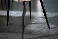 Design Stuhl MILANO champagner beige Samt mit Armlehne gepolstert schwarze Metallbeine
