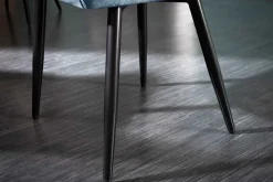 Design Stuhl MILANO petrol Samt mit Armlehne Ziersteppung gepolstert schwarze Metallbeine