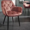 Design Stuhl MILANO rost braun Samt mit Armlehne Ziersteppung gepolstert schwarze Metallbeine