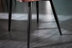 Design Stuhl MILANO rost braun Samt mit Armlehne Ziersteppung gepolstert schwarze Metallbeine
