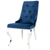 Design Stuhl MODERN BAROCK royalblau Samt mit silbernem Löwenkopf