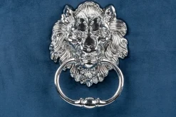 Design Stuhl MODERN BAROCK royalblau Samt mit silbernem Löwenkopf