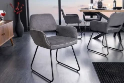 Design Stuhl MUSTANG grau Cord mit Armlehne schwarz Metall