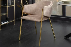 Design Stuhl NOBLESSE champagner beige Samt golden verchromtes Metallgestell