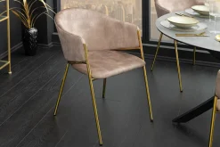 Design Stuhl NOBLESSE champagner beige Samt golden verchromtes Metallgestell