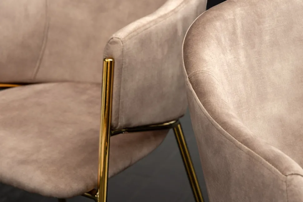 Design Stuhl NOBLESSE champagner beige Samt golden verchromtes Metallgestell