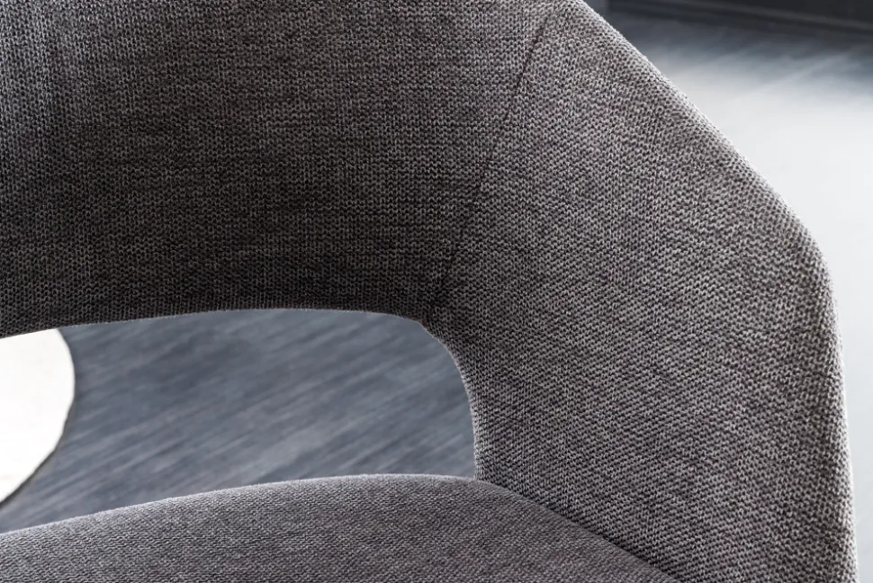 Design Stuhl NORDIC STAR grau Strukturstoff Massivholz mit Armlehne gepolstert