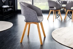 Design Stuhl NORDIC STAR grau Strukturstoff Massivholz mit Armlehne gepolstert