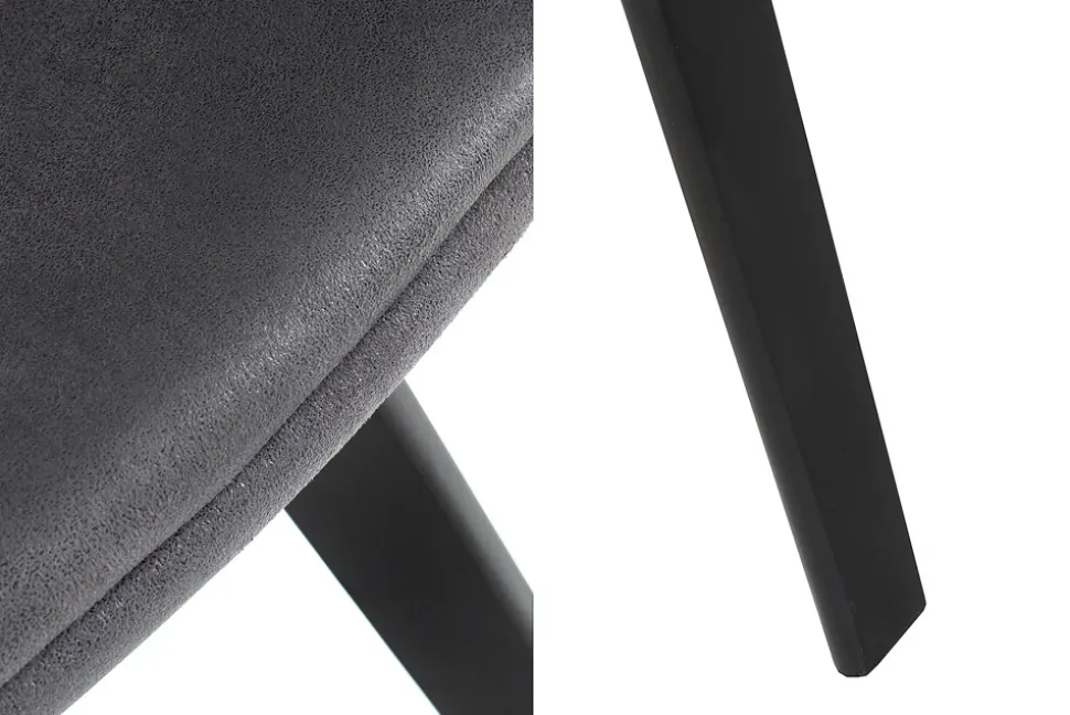 Design Stuhl NORDIC STAR antik grau Microfaser Massivholz schwarz mit Armlehne gepolstert