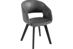 Design Stuhl NORDIC STAR antik grau Microfaser Massivholz schwarz mit Armlehne gepolstert