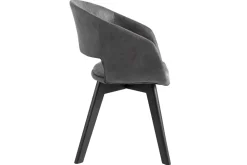 Design Stuhl NORDIC STAR antik grau Microfaser Massivholz schwarz mit Armlehne gepolstert