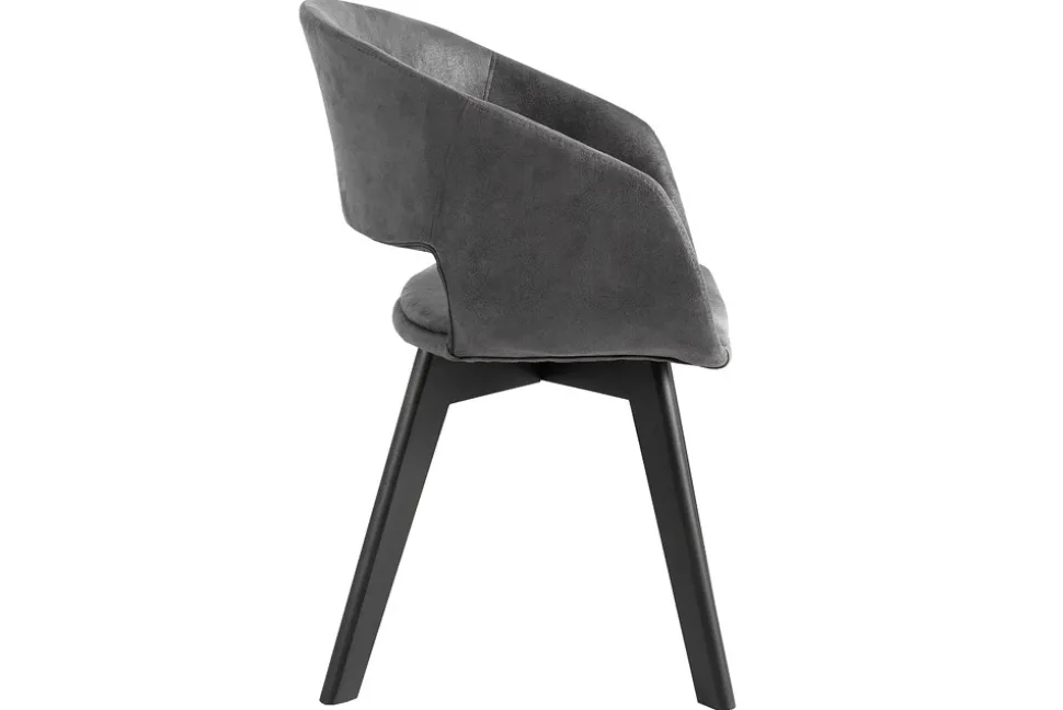 Design Stuhl NORDIC STAR antik grau Microfaser Massivholz schwarz mit Armlehne gepolstert