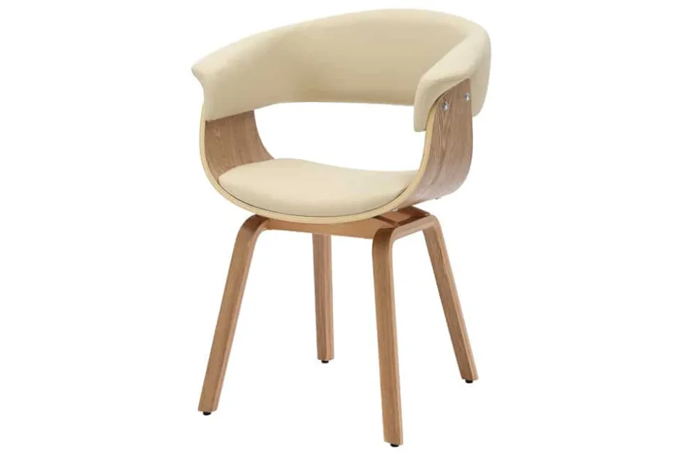 Design Stuhl ORGANIC natur Eiche creme beige Kunstleder mit Armlehnen