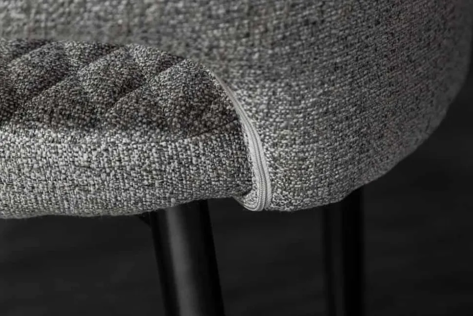 Design Stuhl PARIS hellgrau Strukturstoff mit Armlehnen Ziersteppung goldene Fußkappen