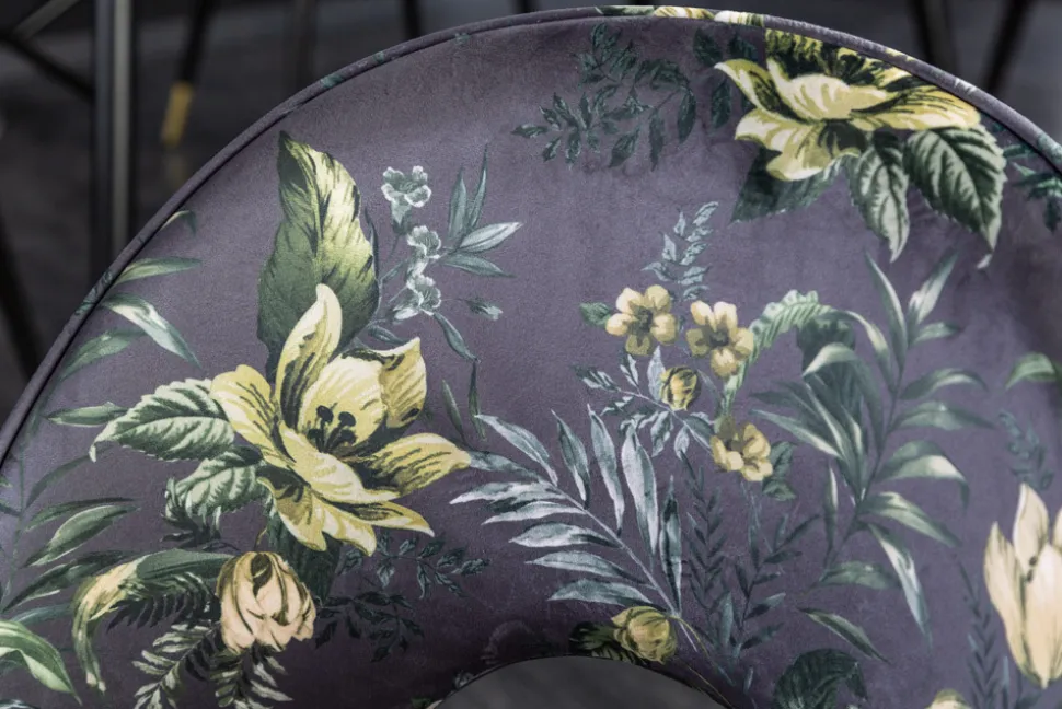 Design Stuhl PRÊT-À-PORTER grau Samt florales Muster und goldene Fußkappen