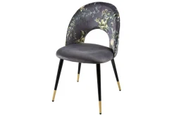 Design Stuhl PRÊT-À-PORTER grau Samt florales Muster und goldene Fußkappen