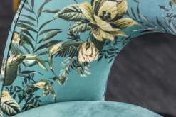 Design Stuhl PRÊT-À-PORTER türkis Samt florales Muster und goldene Fußkappen