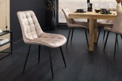 Design Stuhl ROADSTAR champagner greige Samt schwarze Metallbeine