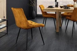 Design Stuhl ROADSTAR senfgelb Samt schwarze Metallbeine