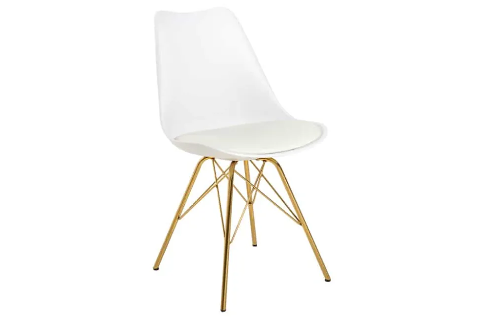 Design Stuhl SCANDINAVIA MEISTERSTÜCK weiß goldene Beine