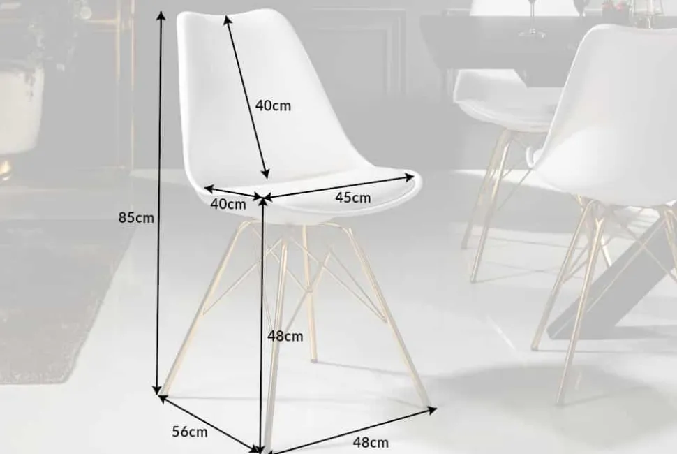 Design Stuhl SCANDINAVIA MEISTERSTÜCK weiß goldene Beine