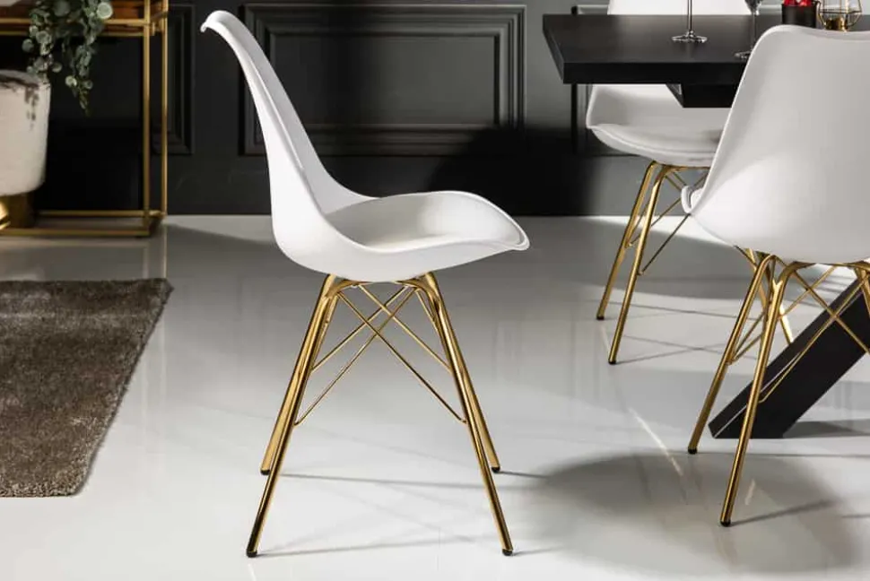 Design Stuhl SCANDINAVIA MEISTERSTÜCK weiß goldene Beine