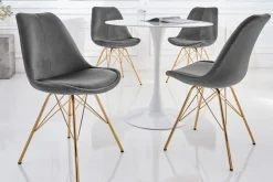 Design Stuhl SCANDINAVIA MEISTERSTÜCK dunkelgrau Samt goldene Beine