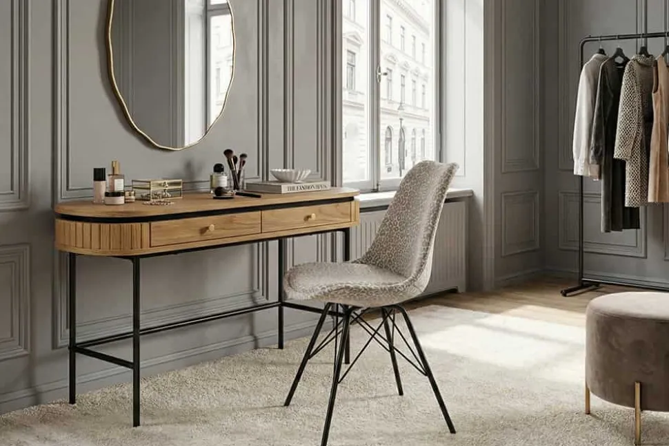 Design Stuhl SCANDINAVIA MEISTERSTÜCK beige grau Chenille schwarz Metallgestell