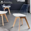 Design Stuhl SCANDINAVIA MEISTERSTÜCK transparent weiß Kunststoff Buchenholz natur