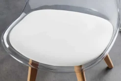 Design Stuhl SCANDINAVIA MEISTERSTÜCK transparent weiß Kunststoff Buchenholz natur
