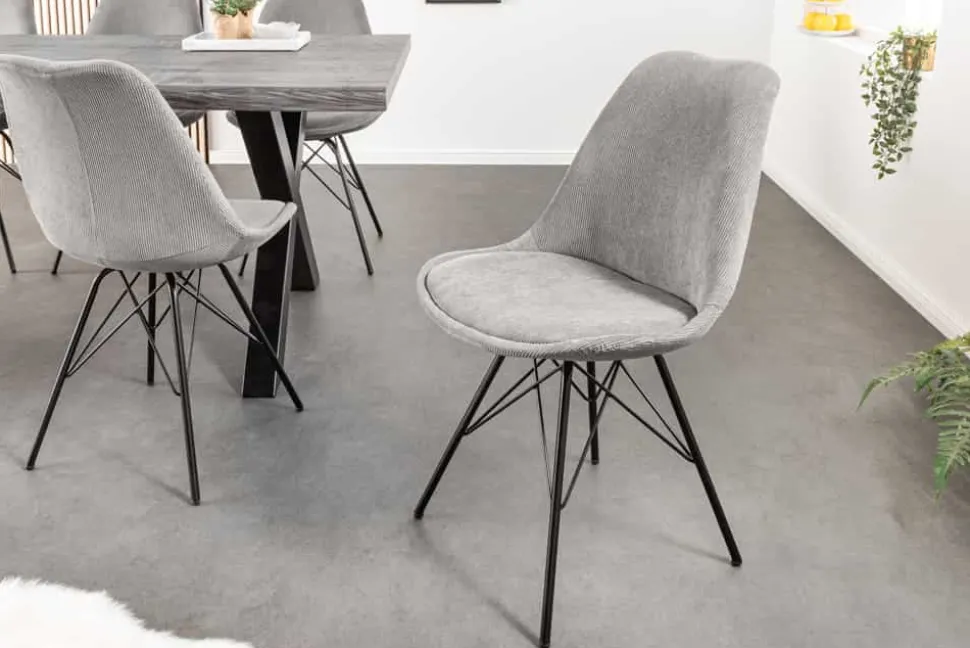 Design Stuhl SCANDINAVIA MEISTERSTÜCK grau Cord schwarz Metall-Gestell
