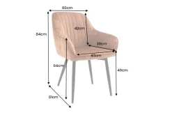 Design Stuhl TURIN rost braun Samt mit Ziersteppung und Armlehne schwarz Metall