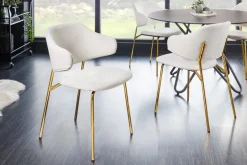 Design Stuhl VOGUE weiß Bouclé goldene Metallbeine