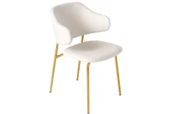 Design Stuhl VOGUE weiß Bouclé goldene Metallbeine