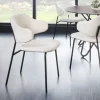 Design Stuhl VOGUE weiß Bouclé schwarze Metallbeine